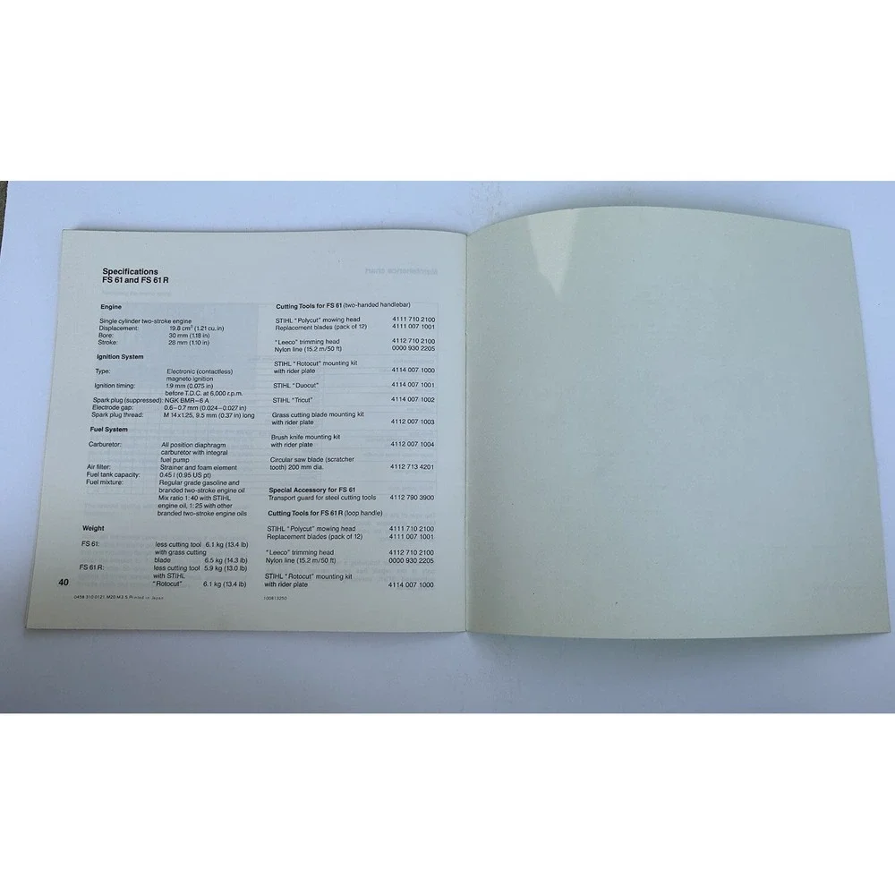 Stihl FS 61, FS 61 R‎ Brushcutter WeedWhacker Instruction Owner Operator Manual